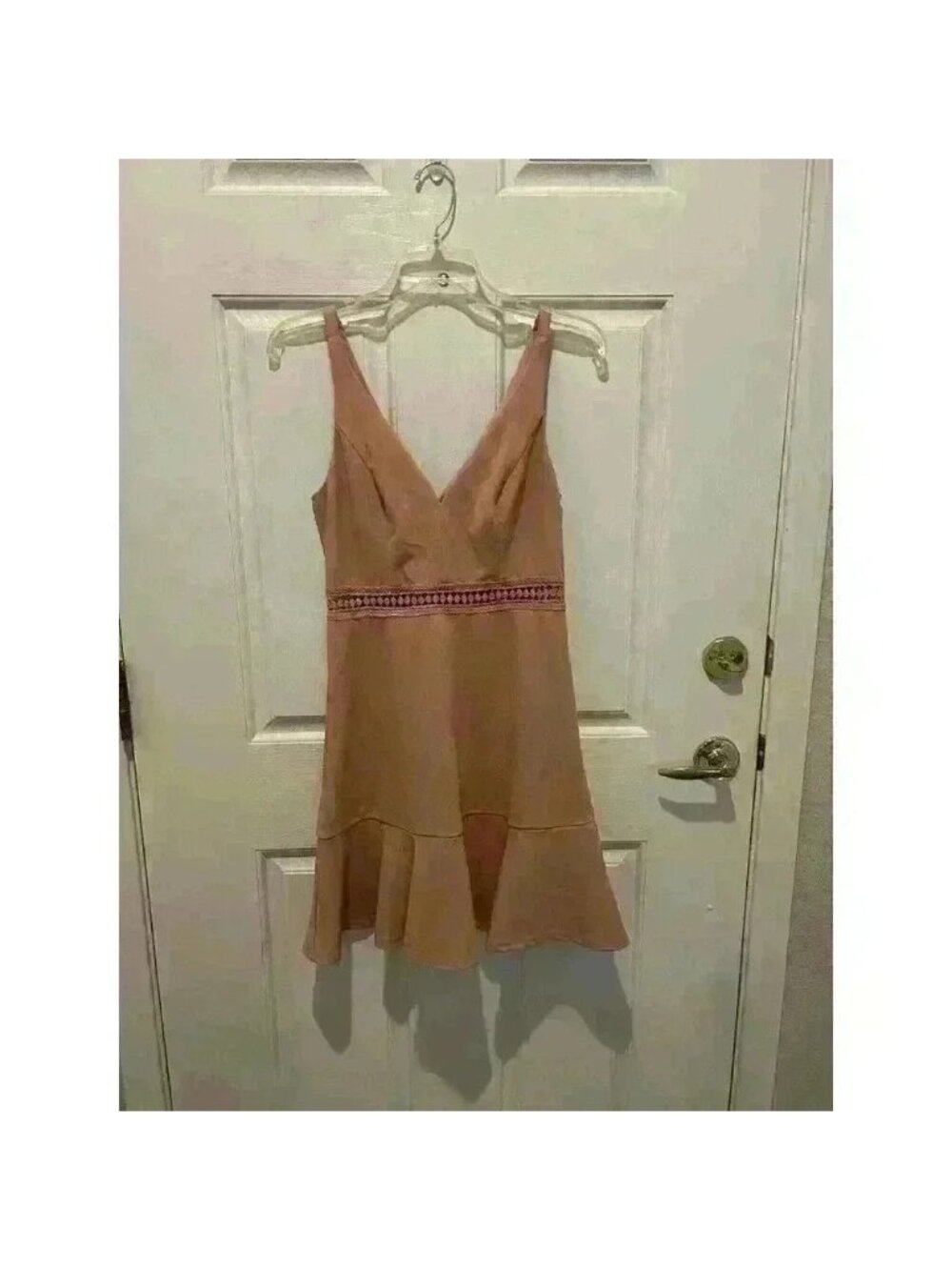 Lulus Lover of Mine Beige Crochet Lace waist V-neck Sleeveless Dress Size S